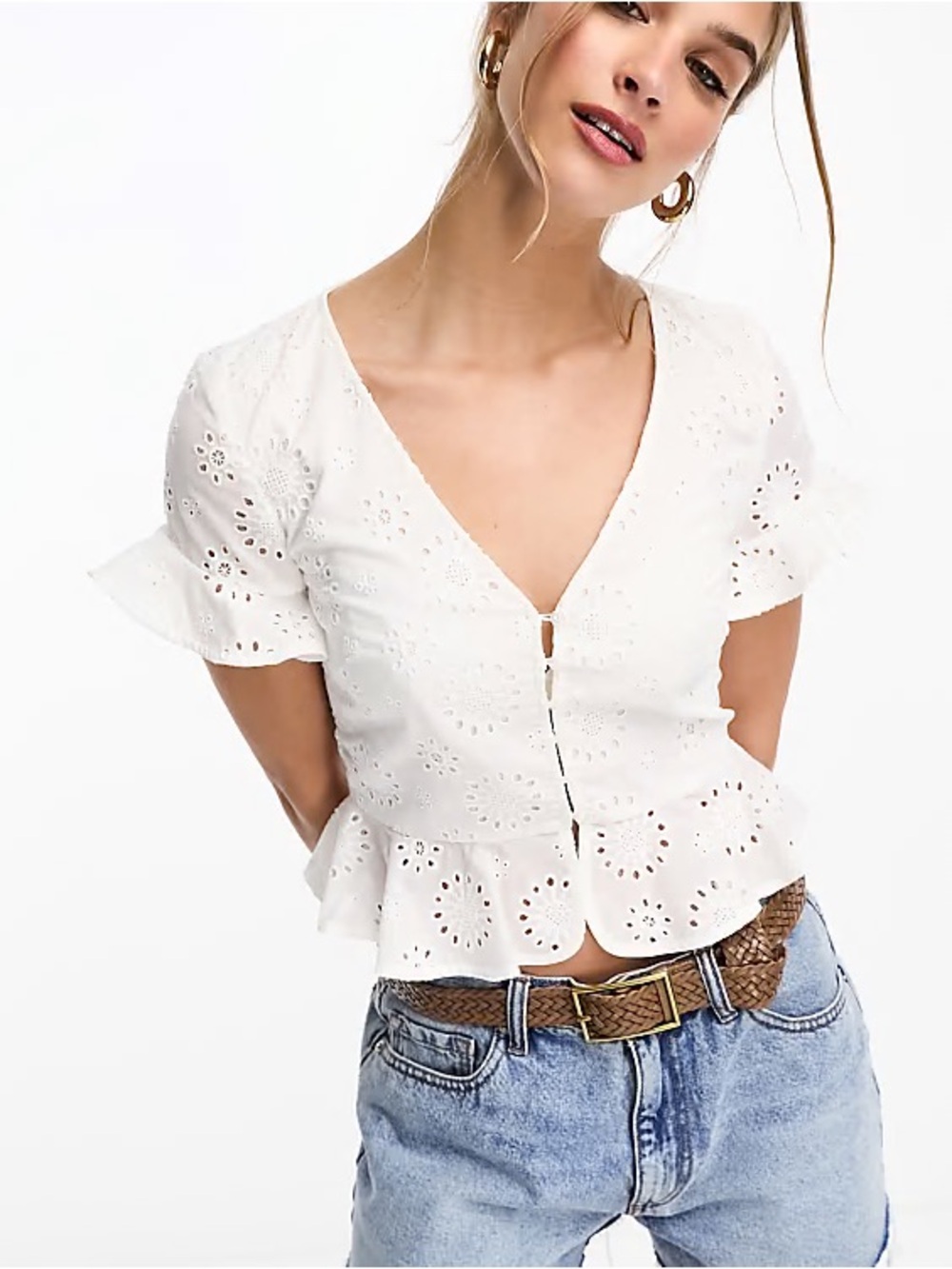 & Other Stories Broderie Frill Hem Blouse